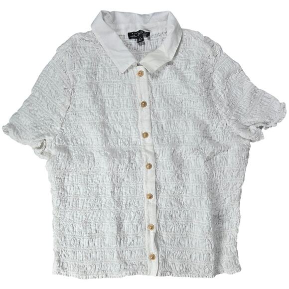 J. Crew Smocked button-up shirt in cotton-blend voile White XL BU278 - Picture 1 of 8